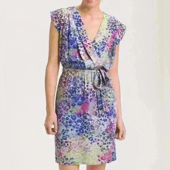 Presley Skye Silk Watercolor Dot Faux Wrap Dress Size PXXS - Picture 2 of 15